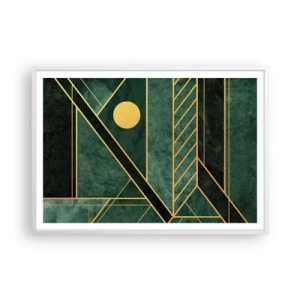 Affiche dans un cadre blanc - Poster - Dynamique or et azur - 100x70 cm