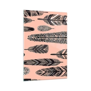 Impression sur verre - Image sur verre - Plumes décoratives sur fond clair - 70x100cm - Collection indienne - Décoration murale moderne pour le salon et la chambre ARTTOR