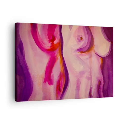 Impression sur toile - Image sur toile - Une interprétation abstraite de la silhouette féminine dans les tons roses et violets. - 70x50cm - Ode à la féminité - Décoration murale moderne pour le salon et la chambre ARTTOR