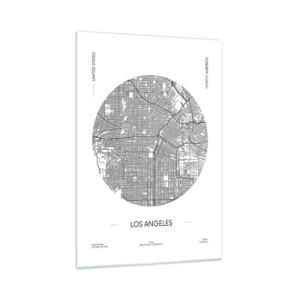 Impression sur verre - Image sur verre - Une carte de Los Angeles dans un style minimaliste en noir et blanc - 70x100cm - Anatomie de Los Angeles - Décoration murale moderne pour le salon et la chambre ARTTOR