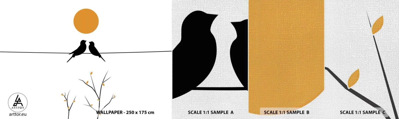 Échantillon de Papier Peint Premium Canvas - Soirée pour rossignols - Abstraction, Des oiseaux, Graphique - 100x30 cm