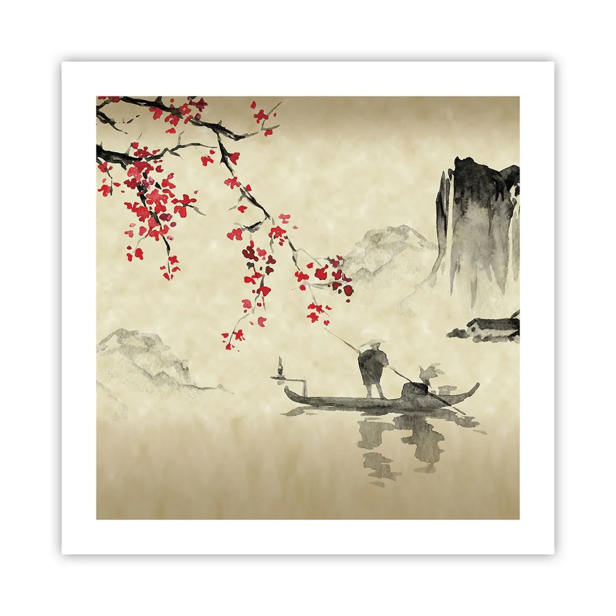 Affiche - Poster - Au pays des cerisiers en fleurs - 50x50 cm
