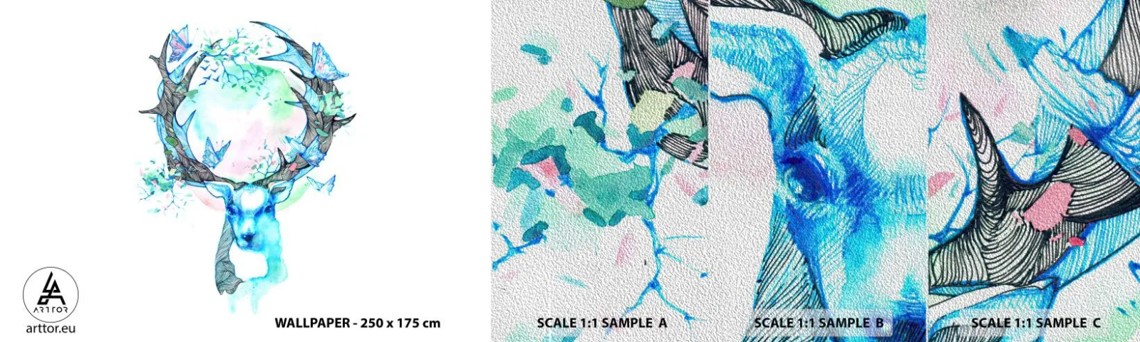 Échantillon de Papier Peint Premium Sand - La force et la délicatesse de la nature - Abstraction, Cerf, Nature - 100x30 cm