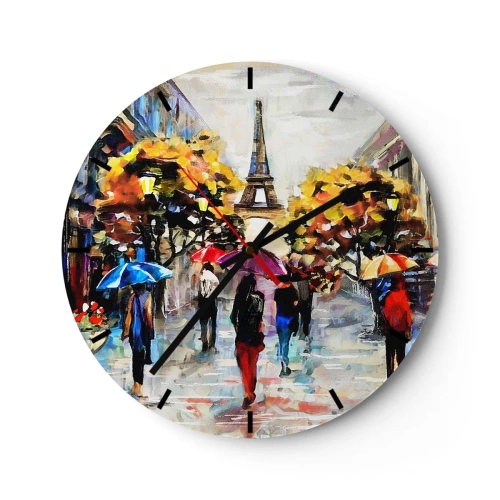 Horloge murale - Pendule murale - La Tour Eiffel avec des arbres d'automne et des parapluies dans la rue - 30x30cm - Particulièrement beau en automne - Décoration murale moderne pour le salon, la cuisine et la chambre ARTTOR