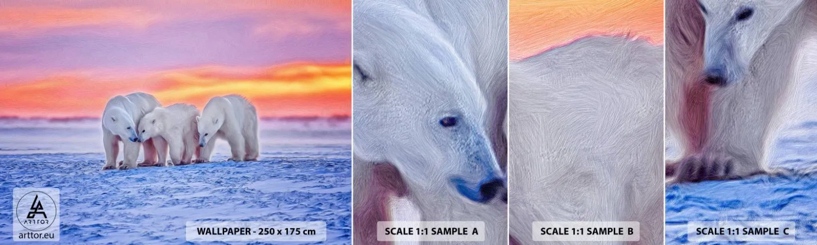 Échantillon De Papier Peint Standard Eco - La chaleur familiale suffit - Animaux, Ours polaire, Neige - 100x30 cm