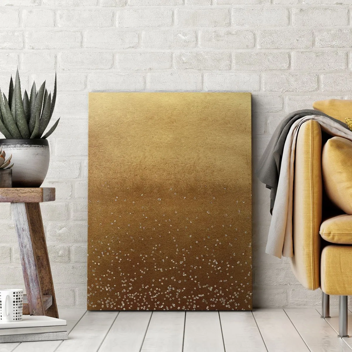 Impression sur toile - Image sur toile - Un dégradé doré avec des reflets et des embellissements subtils - 50x70cm - Origine du monde - Décoration murale moderne pour le salon et la chambre ARTTOR