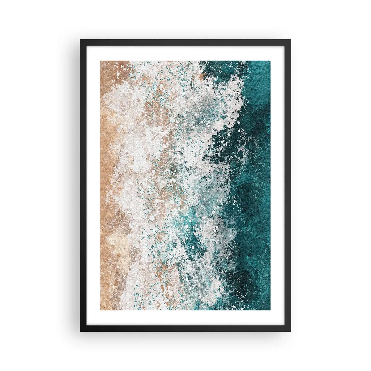 Affiche dans un cadre noir - Poster - Vague de mer abstraite dans des tons turquoise et beige - 50x70cm - Histoires de la mer - Décoration murale moderne pour le salon et la chambre ARTTOR