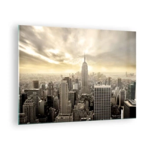 Impression sur verre - Image sur verre - Panorama de la ville avec des gratte-ciels et l'Empire State Building - 70x50cm - New York tissé de gris - Décoration murale moderne pour le salon et la chambre ARTTOR