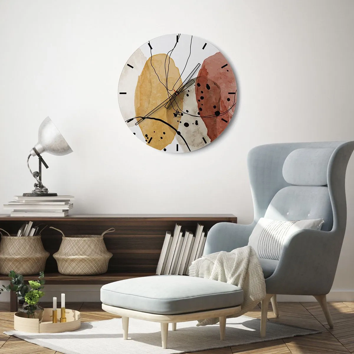Horloge murale - Pendule murale - Formes abstraites colorées avec des lignes et des points noirs - 30x30cm - Léger et transparent comme l'air - Décoration murale moderne pour le salon, la cuisine et la chambre ARTTOR
