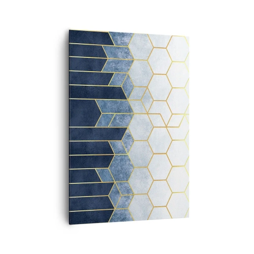 Impression sur toile - Image sur toile - Motif géométrique dans les tons or et bleu marine - 70x100cm - Composition en rythme syncopé - Décoration murale moderne pour le salon et la chambre ARTTOR