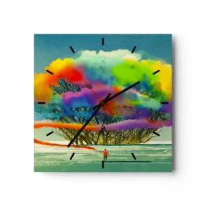 Horloge murale - Pendule murale - Une silhouette avec de la fumée colorée à l'arrière-plan d'un arbre dans la nature - 30x30cm - Donner vie à ce monde - Décoration murale moderne pour le salon et la chambre ARTTOR