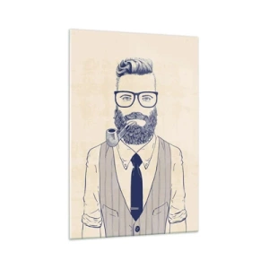 Impression sur verre - Image sur verre - Homme stylisé avec une barbe, une pipe et des lunettes - 70x100cm - Gai, masculin et à la mode - Décoration murale moderne pour le salon et la chambre ARTTOR