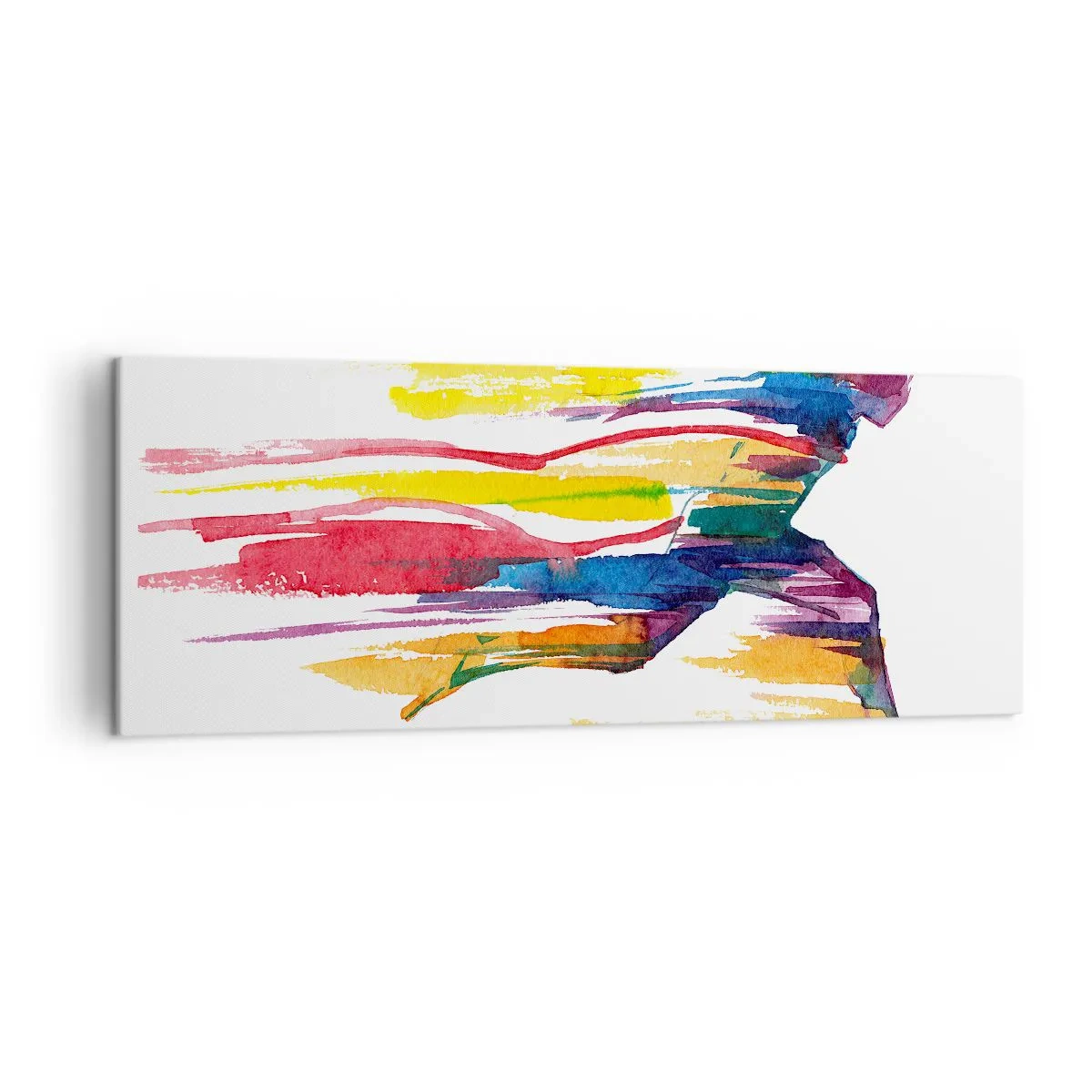Impression sur toile - Image sur toile - Un coureur aux couleurs abstraites symbolisant le dynamisme et l'énergie - 140x50cm - Courir à travers l'arc-en-ciel - Décoration murale moderne pour le salon et la chambre ARTTOR