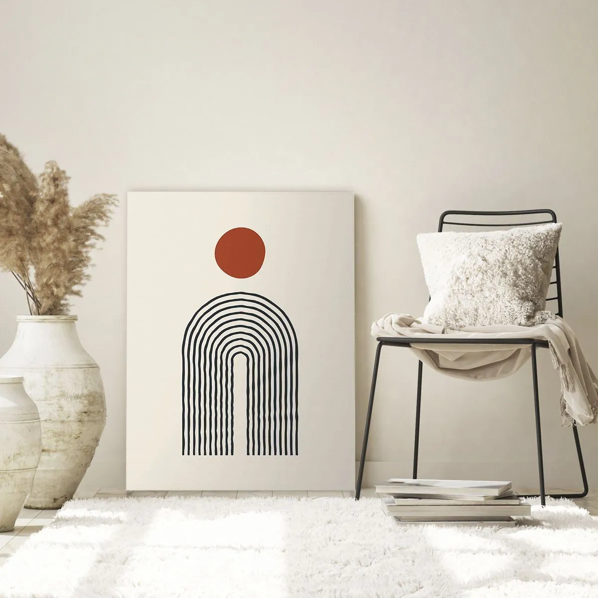 Impression sur verre - Image sur verre - Abstraction graphique avec des lignes et des cercles dans un style rétro - 50x70cm - Le magnétisme des formes et des couleurs - Décoration murale moderne pour le salon et la chambre ARTTOR