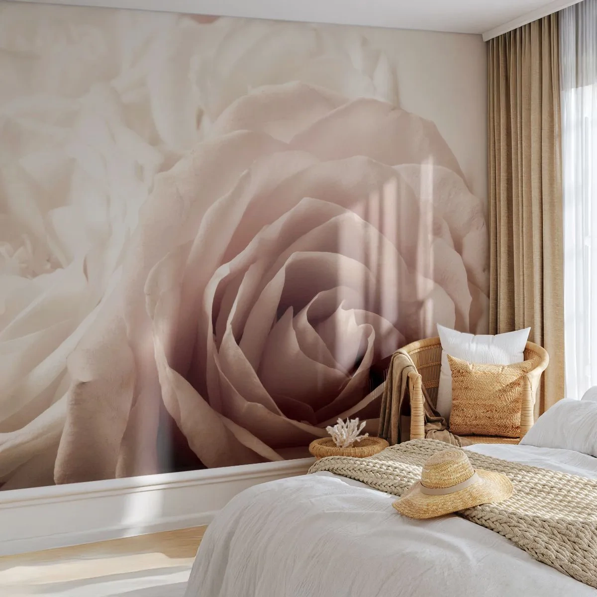 Papier Peint Photo Standard Eco - Gros plan de roses crème dans une lumière romantique - 100x70cm - Au coeur d'ue la rose - Décoration murale moderne pour le salon et la chambre ARTTOR