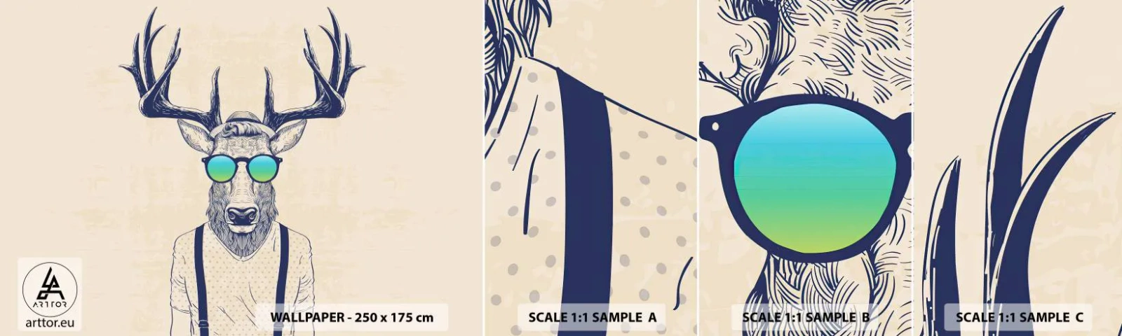 Échantillon De Papier Peint Standard Eco - A qui vous attendiez-vous ? - Abstraction, Morceau, Cerf - 100x30 cm