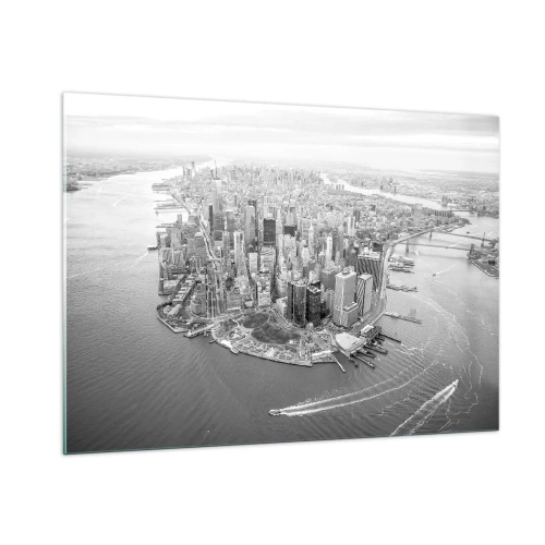 Impression sur verre - Image sur verre - Une vue plongeante sur la ville en noir et blanc - 100x70cm - Comment ne pas aimer ? - Décoration murale moderne pour le salon et la chambre ARTTOR