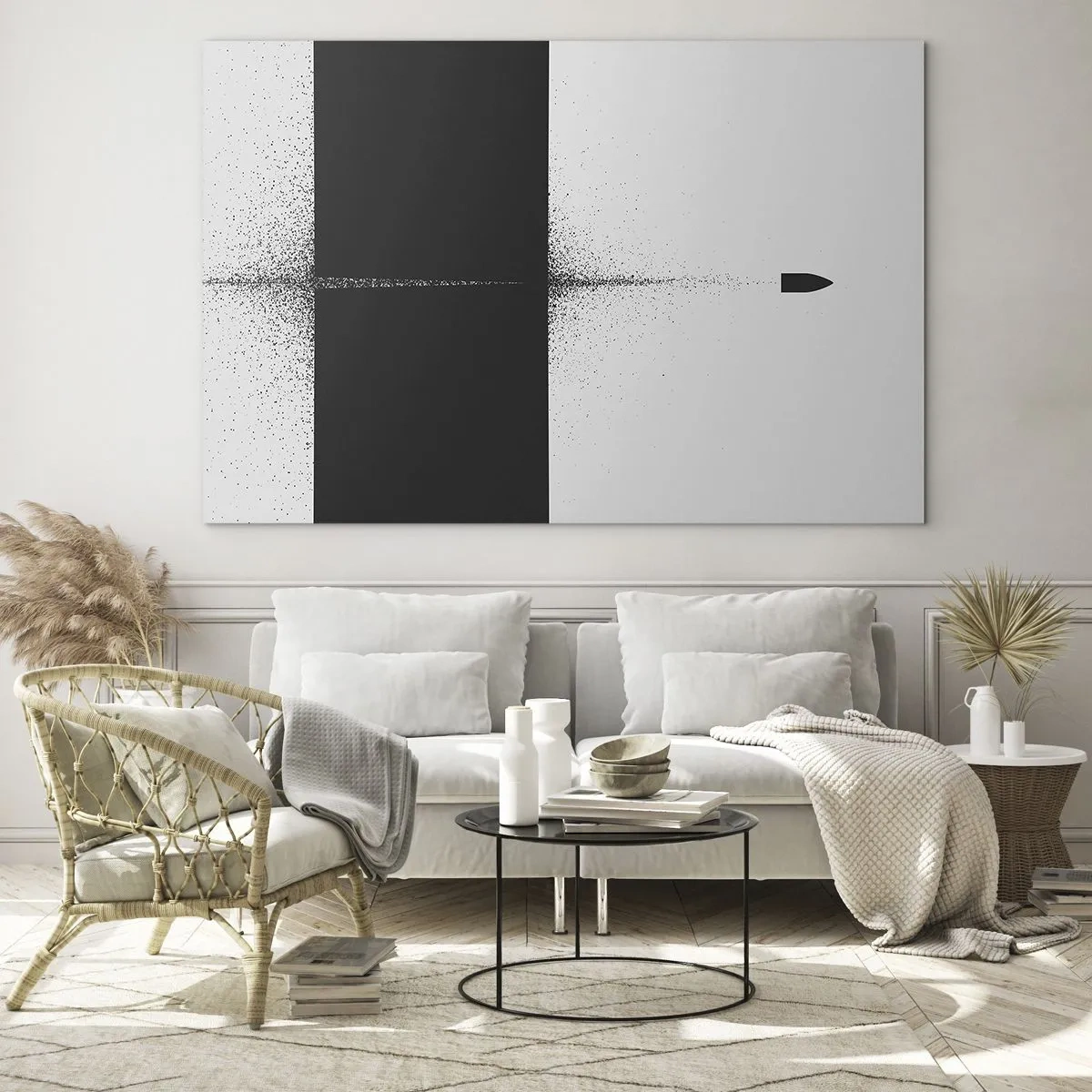 Impression sur verre - Image sur verre - Une composition abstraite en noir et blanc avec une ligne dynamique - 100x70cm - Droit au but - Décoration murale moderne pour le salon et la chambre ARTTOR