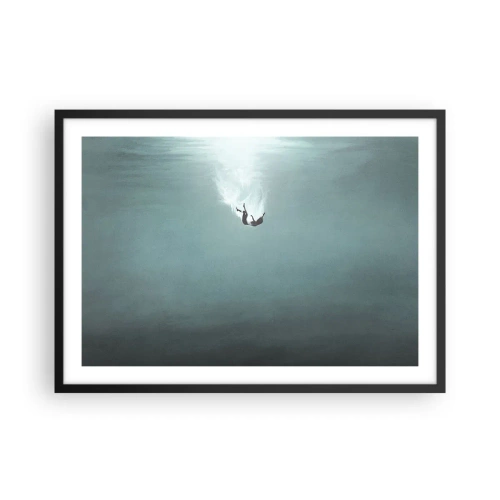 Affiche dans un cadre noir - Poster - Une silhouette immergée dans une eau turquoise profonde - 70x50cm - Dans les bras de l'océan - Décoration murale moderne pour le salon et la chambre ARTTOR