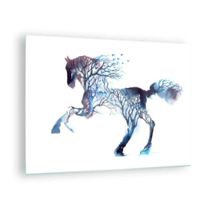 Impression sur verre - Image sur verre - Illustration d'un cheval avec des branches à la place d'un corps - 70x50cm - Comme si la forêt avait bougé - Décoration murale moderne pour le salon et la chambre ARTTOR