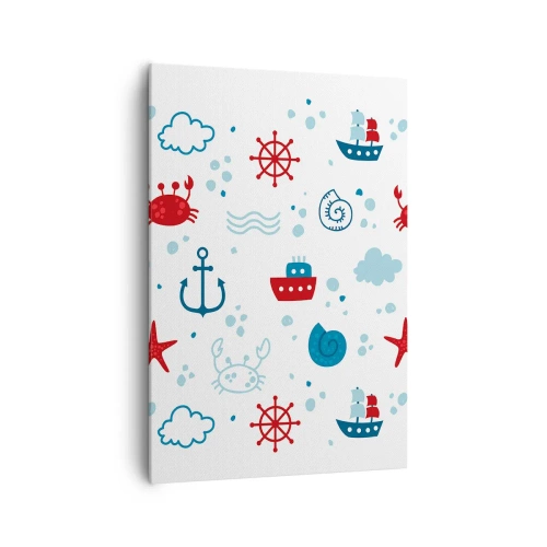 Impression sur toile - Image sur toile - Motif nautique avec ancres, navires et crabes - 70x100cm - Conte de fées de la mer - Décoration murale moderne pour le salon et la chambre ARTTOR