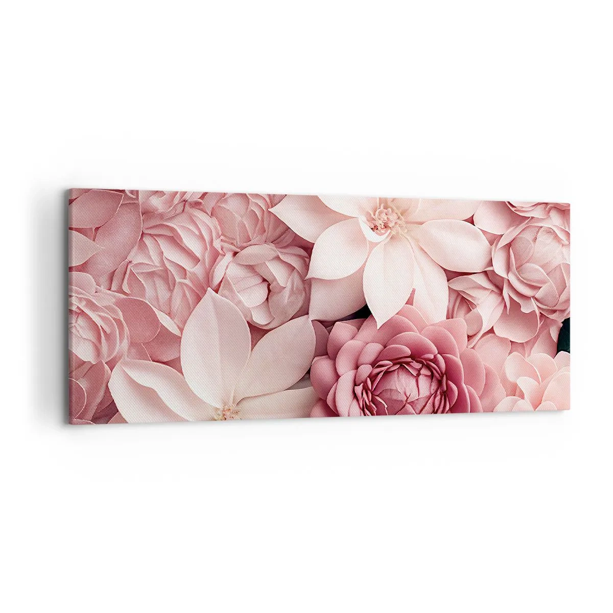 Impression sur toile - Image sur toile - Des fleurs aux tons roses et blancs dans une approche artistique - 120x50cm - Dans les pétales roses - Décoration murale moderne pour le salon et la chambre ARTTOR