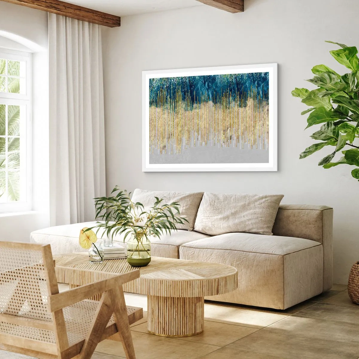 Affiche dans un cadre blanc - Poster - Bordure dorée - 70x50 cm