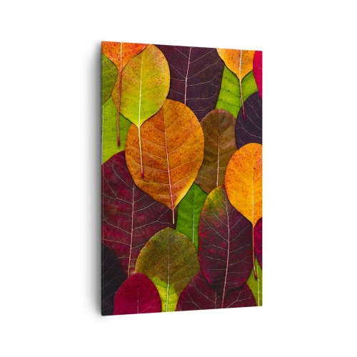Impression sur toile - Image sur toile - Feuilles colorées disposées selon un motif d'automne - 80x120cm - Mozaique printannière - Décoration murale moderne pour le salon et la chambre ARTTOR