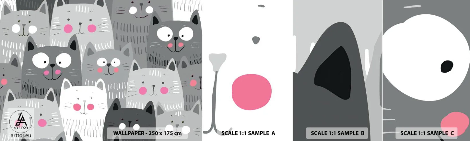 Échantillon de Papier Peint Autocollant Deluxe Sticker - Le monde des chats - Pour les enfants, Chat, Animaux - 100x30 cm