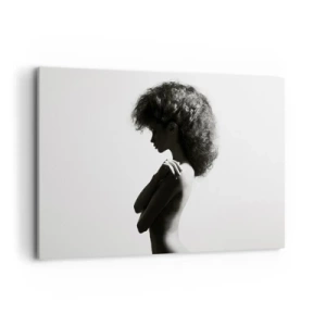 Impression sur toile - Image sur toile - Une silhouette subtile d'une femme dans des tons noirs et blancs sur un fond clair - 120x80cm - Comme une fleur au bout d'une fine tige - Décoration murale moderne pour le salon et la chambre ARTTOR