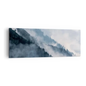 Impression sur toile - Image sur toile - Le brouillard plane sur les flancs boisés des montagnes dans un paysage mystérieux - 140x50cm - Mysticisme des montagnes - Décoration murale moderne pour le salon et la chambre ARTTOR