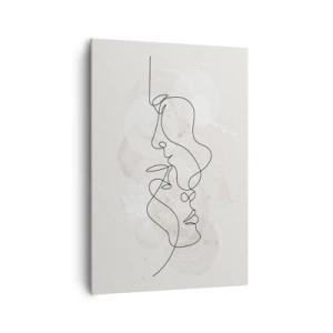 Impression sur toile - Image sur toile - Contour abstrait de deux visages sur fond clair - 70x100cm - Emmêlé dans une étreinte - Décoration murale moderne pour le salon et la chambre ARTTOR