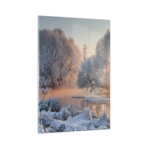 Impression sur verre - Image sur verre - Paysage d'hiver avec des arbres enneigés et un coucher de soleil - 80x120cm - Tout dans le soleil brille en cristal - Décoration murale moderne pour le salon et la chambre ARTTOR