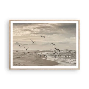 Affiche dans un chêne clair - Poster - Le bruit de la mer, le chant des oiseaux - 100x70 cm