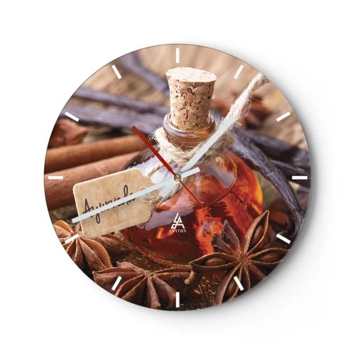 Horloge murale - Pendule murale - Une bouteille d'épices entourée d'anis et de vanille - 30x30cm - Vers l'unité du corps et de l'esprit - Décoration murale moderne pour le salon, la cuisine et la chambre ARTTOR