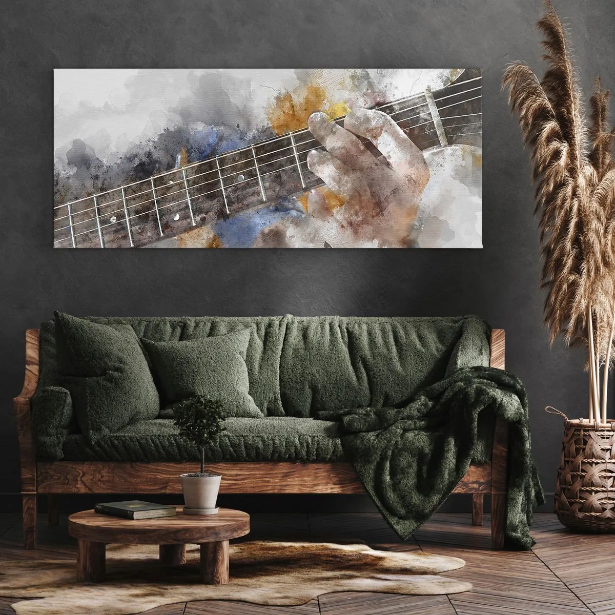 Impression sur toile - Image sur toile - Image abstraite d'une main jouant de la guitare - 120x50cm - La poésie entre les cordes - Décoration murale moderne pour le salon et la chambre ARTTOR