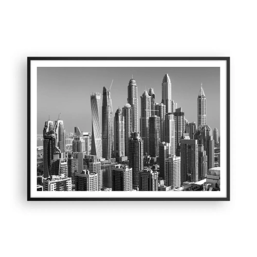 Affiche dans un cadre noir - Poster - Panorama de gratte-ciels modernes aux tons monochromes - 100x70cm - Ville sur le désert - Décoration murale moderne pour le salon et la chambre ARTTOR