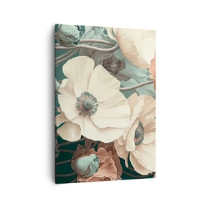 Impression sur toile - Image sur toile - Fleurs élégantes aux tons pastel sur fond vert - 50x70cm - Le murmure des coquelicots - Décoration murale moderne pour le salon et la chambre ARTTOR