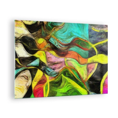 Impression sur verre - Image sur verre - Une composition abstraite avec des vagues intenses et multicolores. - 70x50cm - Le mouvement c'est la vie - Décoration murale moderne pour le salon et la chambre ARTTOR