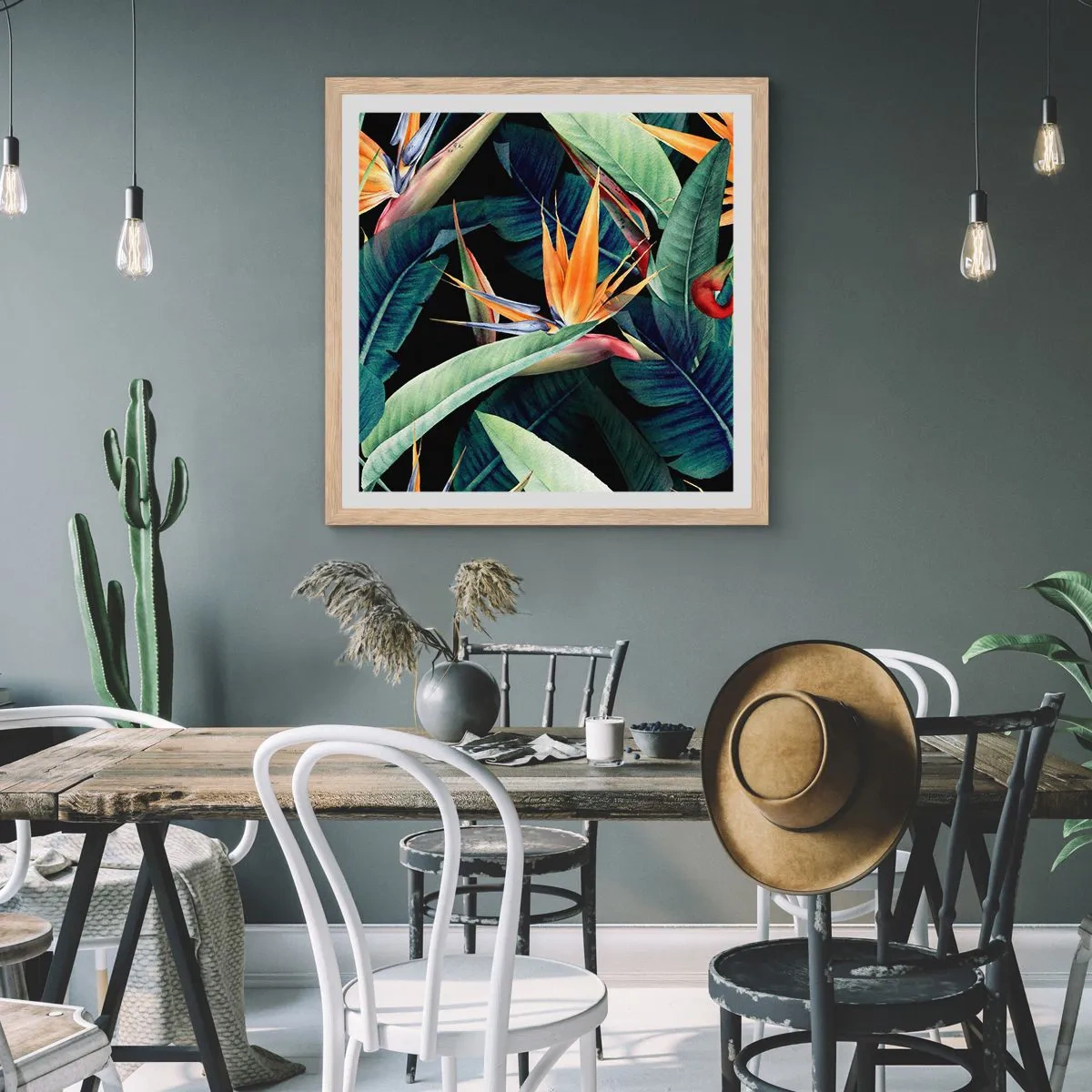 Affiche dans un chêne clair - Poster - Fleurs flamboyantes des tropiques - 60x60 cm