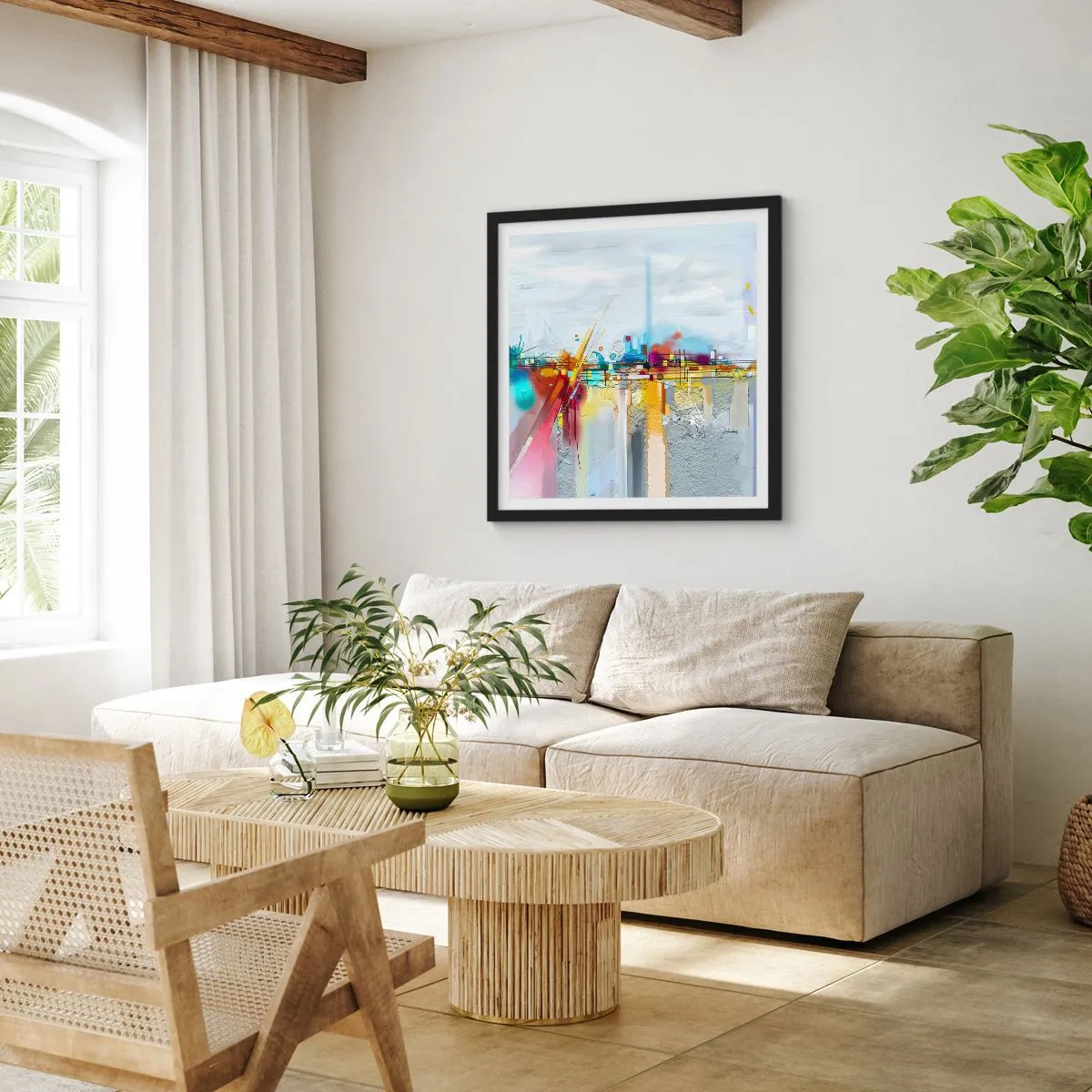 Affiche dans un cadre noir - Poster - Pont de joie sur le fleuve de la vie - 30x30 cm