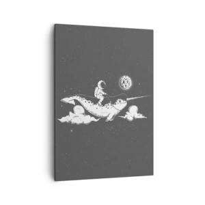 Impression sur toile - Image sur toile - Un astronaute sur le dos d'un narval flottant dans une scène spatiale. - 50x70cm - Cavalier de l'espace - Décoration murale moderne pour le salon et la chambre ARTTOR
