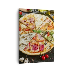 Impression sur toile - Image sur toile - Pizza aux saveurs variées avec un fond de garnitures - 50x70cm - Une gamme de saveurs - Décoration murale moderne pour le salon et la chambre ARTTOR