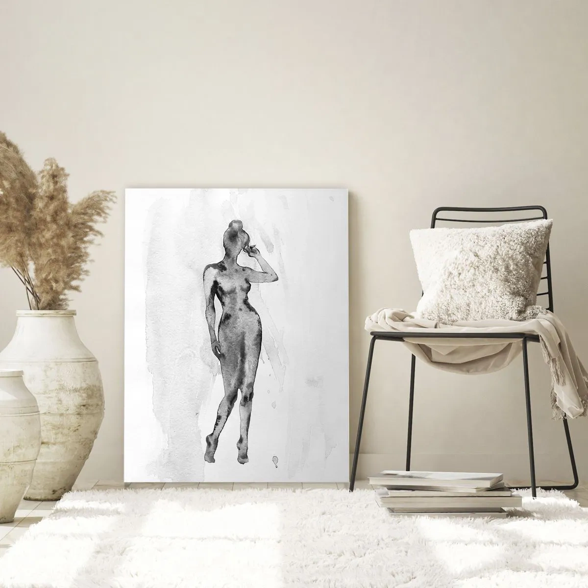 Impression sur verre - Image sur verre - Croquis d'une silhouette de femme en nuances de gris - 70x100cm - Etude de l'idéal de la féminité - Décoration murale moderne pour le salon et la chambre ARTTOR