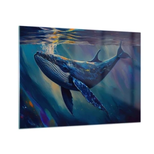 Impression sur verre - Image sur verre - Une baleine flottant sous l'eau au soleil - 70x50cm - Bienvenue dans mon monde - Décoration murale moderne pour le salon et la chambre ARTTOR