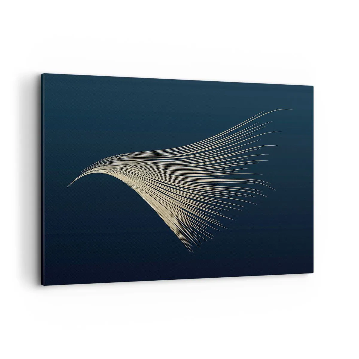 Impression sur toile - Image sur toile - Une ligne délicate en forme de plume sur un fond bleu marine - 120x80cm - Comme les cheveux d'un ange - Décoration murale moderne pour le salon et la chambre ARTTOR