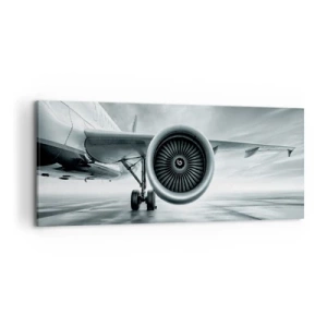 Impression sur toile - Image sur toile - Le réacteur d'un avion sur le tarmac - 120x50cm - Sent la force! - Décoration murale moderne pour le salon et la chambre ARTTOR