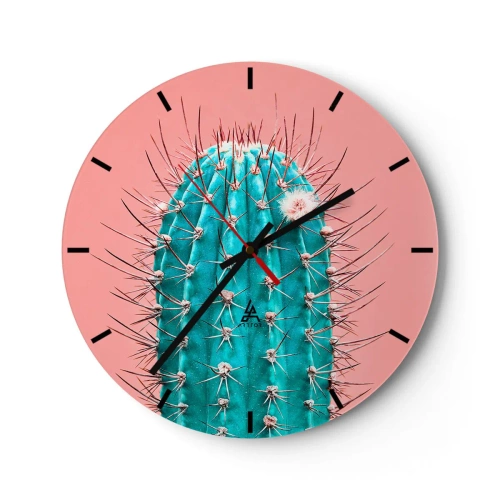 Horloge murale - Pendule murale - Gros plan d'un cactus turquoise sur fond rose - 30x30cm - Juste regarde - Décoration murale moderne pour le salon, la cuisine et la chambre ARTTOR