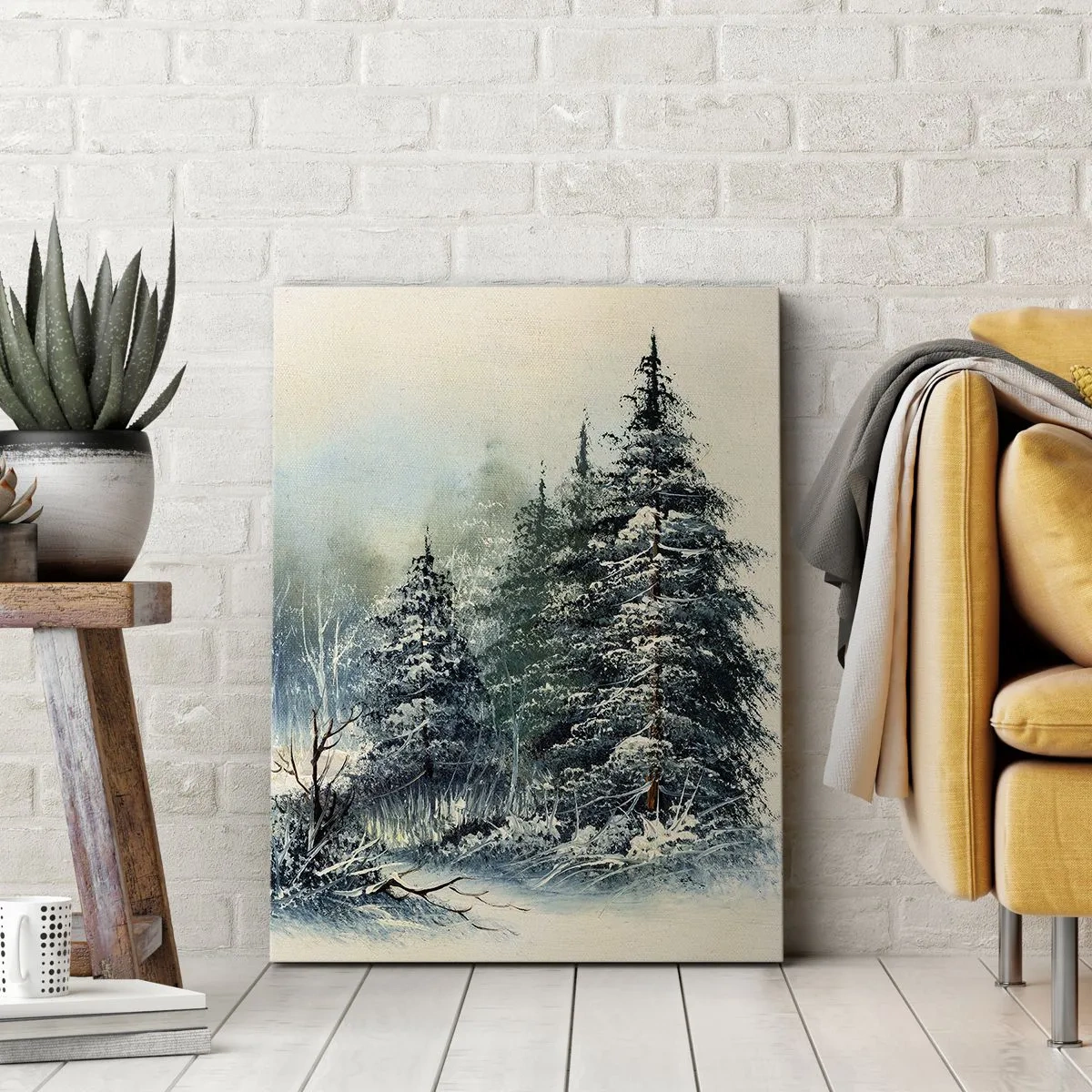 Impression sur toile - Image sur toile - Paysage d'hiver avec des arbres enneigés - 50x70cm - Prêt pour les fêtes - Décoration murale moderne pour le salon et la chambre ARTTOR