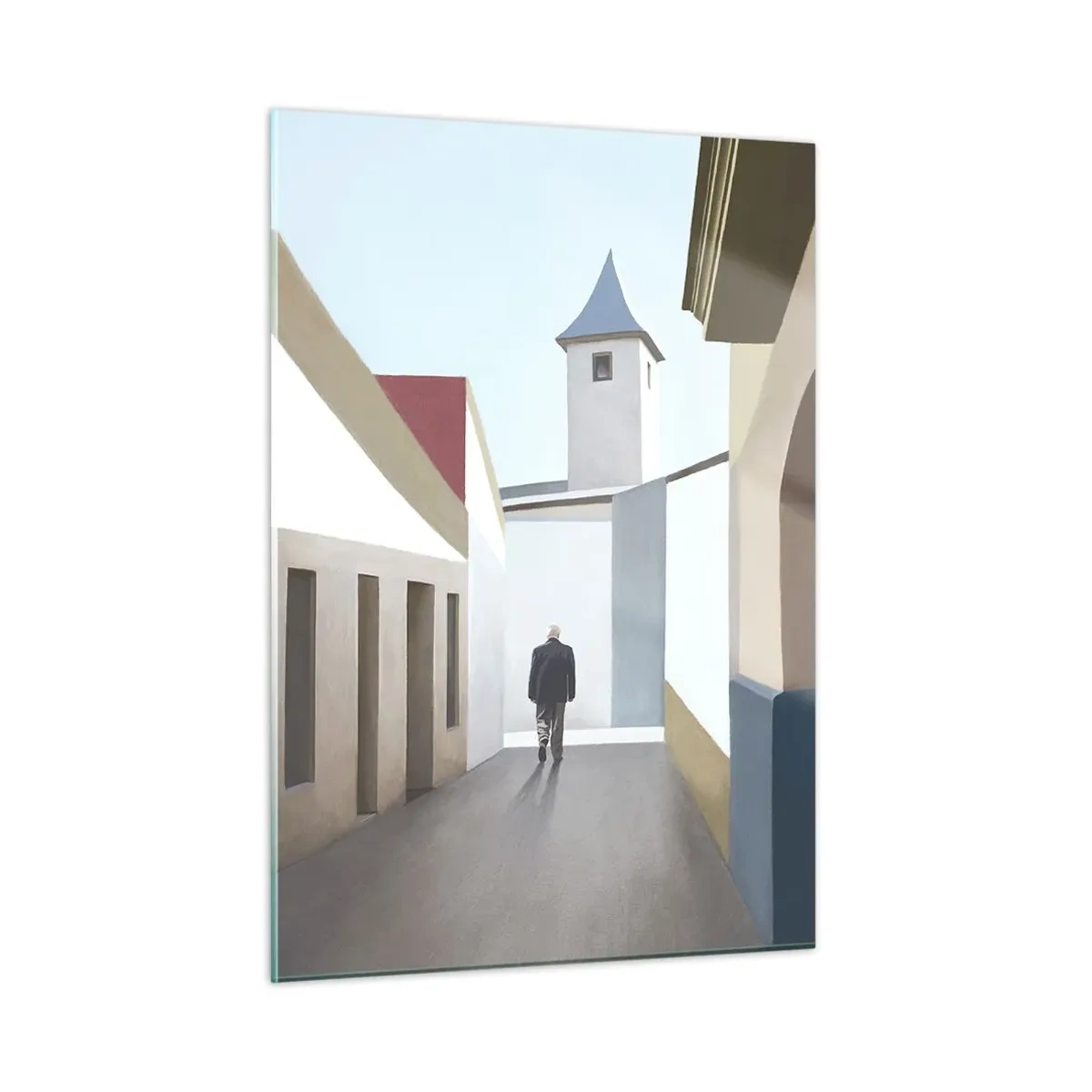 Impression sur verre - Image sur verre - Une rue au soleil avec une silhouette marchant au loin - 50x70cm - Une promenade ensoleillée - Décoration murale moderne pour le salon et la chambre ARTTOR